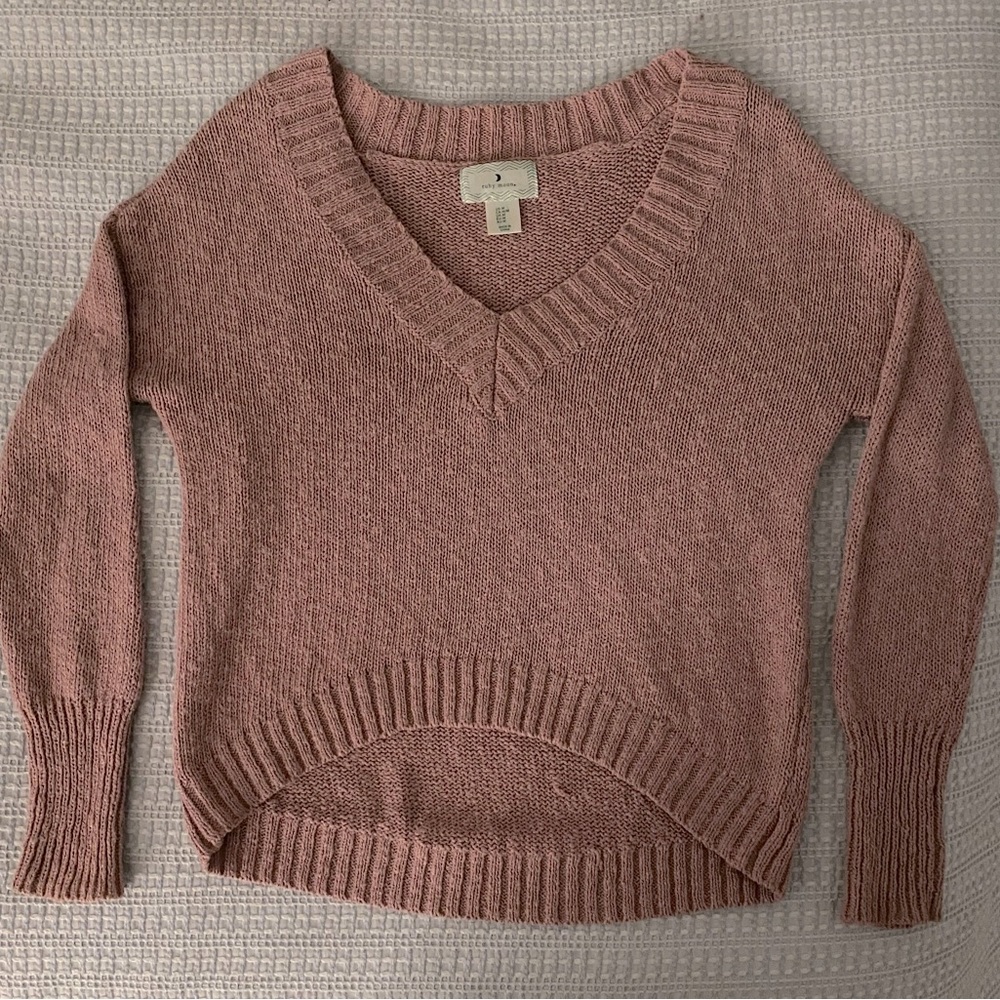Pink V-Neck Off the Shoulder Sweater
